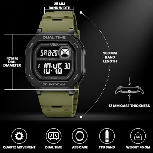 Image of V2A DIGITRON-KUBIX 3043 Digital Watch for Men | Retro Square Display | Urban Streetwear Sports Watch with Dual Time, Countdown Timer, Alarm, Backlight & 50M Water Resistance