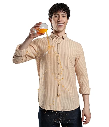 Image of TURMS Men's Casual Striped Linen Shirt | Water Repellent | Anti Stain Anti Odor | Kansas Linen | Concealed Button Down Collar | Full Sleeves
