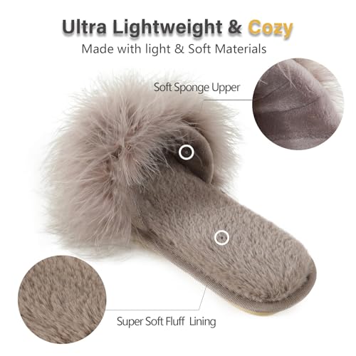 Image of Fur Story Women's Furry Slippers Open Toe Fuzzy Slippers Memory Foam Fluffy House Sandal