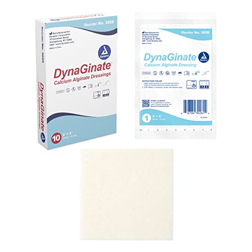 Dynarex DynaGinate Calcium Alginate Wound Dressing - Sterile, Non-Stick Topical Wound Pads - Absorbent Gel Patches for Moderate to High Exuding Cuts - for Medical & Home Use - 2