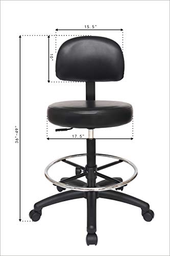 Chair Master Adjustable Chair/Stool for Exam Rooms, Labs, Doctor and Dentist Offices. Easy to Clean! 24\"-34\" Seat Height. 18\" Foot Ring (Tall Bench Height, Black) - Thumbnail 3
