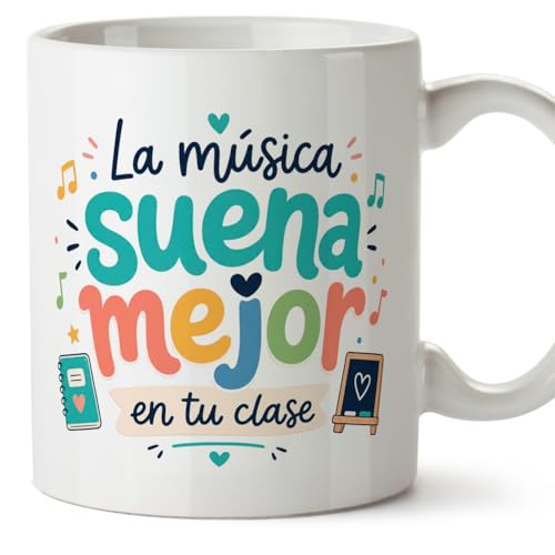 MUGFFINS Caneca de presente professora música | A música soa melhor na sua classe em espanhol | pequeno-almoço 330 ml 11 oz | cerâmica resistente | Infantil v1