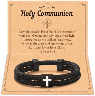 Shonyin First Communion Gifts for Boys, 1st First Holy Communion Decorations Gifts for Boys Catholic Cross Bracelet