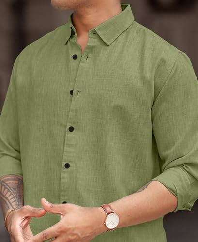 Image of Men's Solid Linen Blend Cotton Shirt | Full Sleeve Plain Shirt for Men | Regular Fit Casual & Formal Wear