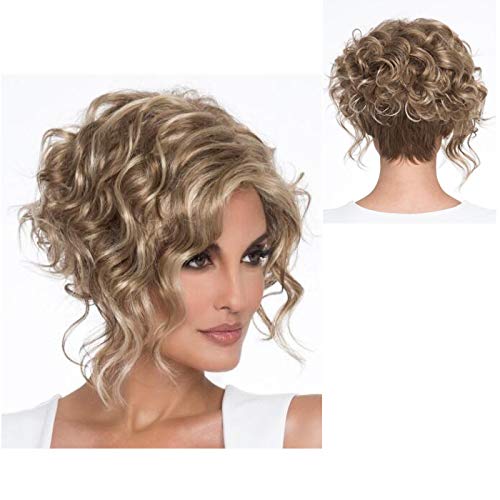 Baruisi Short Curly Blonde Wigs for Women Synthetic Heat Resistant Side Part Halloween Cosplay Hair Wig