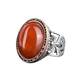 KAMBO Anillo de ágata natural para hombre, plata de ley 925 K (tamaño: 10,75), piedra preciosa de plata, ágata, Piedra preciosa plateada, Ágata