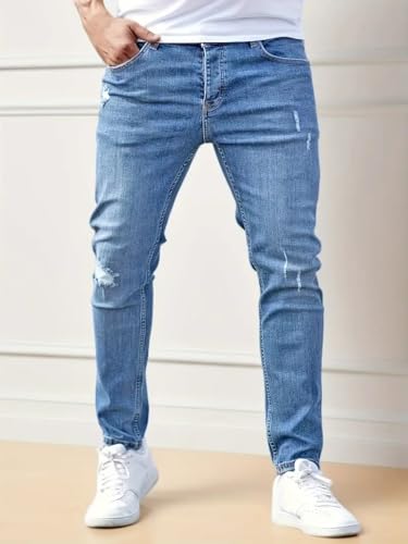 Mens Jeans Stretch Destroyed Ripped Skinny Jeans Slim Fit Denim Pants Comfort Fashion Tapered Pants Boyfriend Gift3