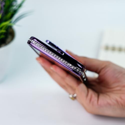 Image of PEEPERLY Back Cover Case for iPhone 15 Pro Scratch Resistant Anti-Slip TPU Shockproof Protective Durable Glamorous Rhinestone Butterfly Glitter Case for Girls & Women(Purple)