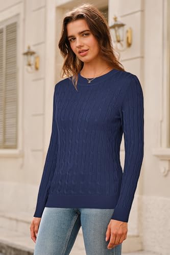 Image of Arach&Cloz Women's Wool Blend Classic Crew Neck Casual Fall Sweaters