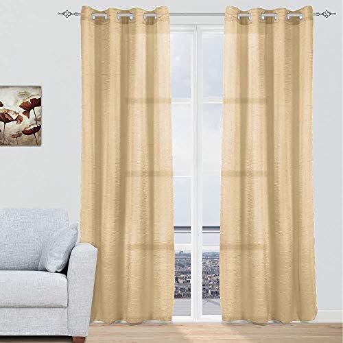 MERCURY TEXTIL - Tende moderne traslucide 2 pezzi con anelli argentati per finestra, 150 x 260 cm (sabbia)