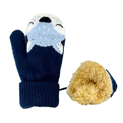 BEISIJIA Moufles tricotées chaudes pour enfants de 1 à 4 ans avec cordon de serrage, Blue, Taille Unique (Bleu clair)