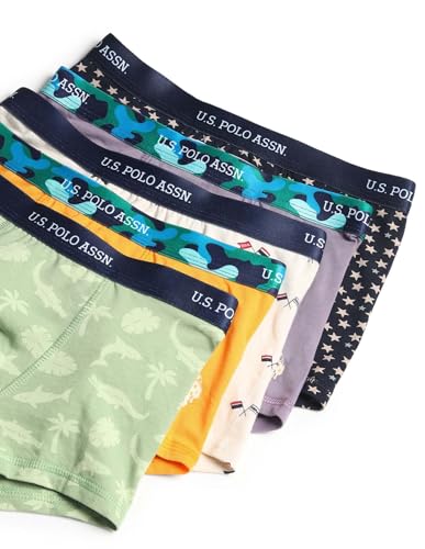 Image of U.S. Polo ASSN. Boy's EKT07 Mid Rise Cotton Spandex Underwear Trunks - Pack of 5