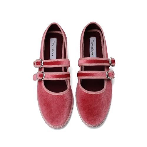 Women's Velvet Mary Jane Ballet Flats Round Toe Comfortable Dress Shoes Elegant Pink Velvet Flats3