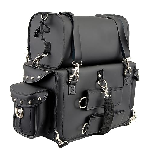Image of Milwaukee Leather MP8100S Large Black PVC 2-Piece Studded Motorcycle Touring Pack Sissy Bar Bag - One Size