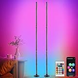 Aourow Lámpara de pie LED para salón, RGB regulable, 2 unidades, 120 cm, con mando a distancia y aplicación, 16 millones de colores, sincronización de música y modo DIY para juegos, dormitorio
