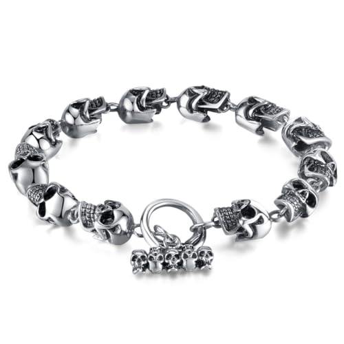 Kawailay Skull Linked Chain Bracelet Gothic Skull Bracelet Punk Rock