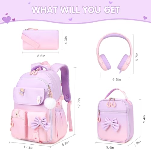 ACESAK 4PCS Bow Backpack for Girls with Headphones Lunch Box & Pencil Case by ACESAK - Used condition - Image 2