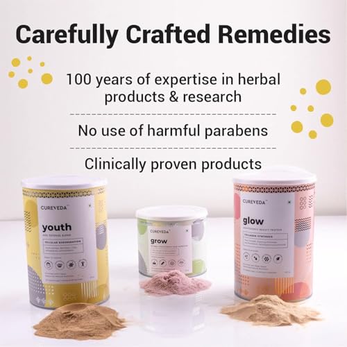 Cureveda Collagen Builder Glow Powder for Brighter & Youthful Skin, Plant-Based Supplement with Rose Water, Veg Beauty Protein, Evening Primrose 100IU, No Added Sugar, 300gm - Image 5