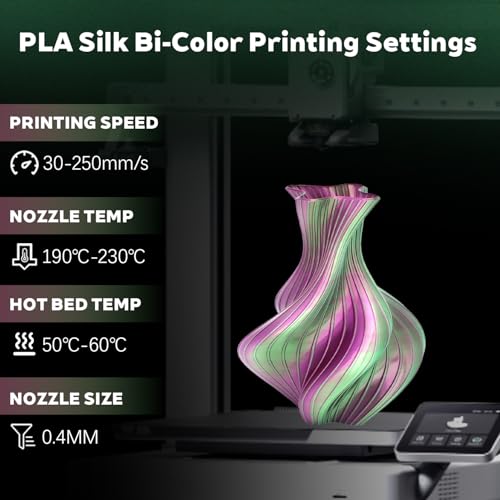 Image of Silk Dual Color Fuchsia Green PLA 1.75mm 1kg Shiny 3D Printer Filament FDM | Silk finish Bi color Fuchsia Green Coextrusion Shiny Smooth transition Neatly wound 1kg spool 2.2lbs for Bambu Ender AMS