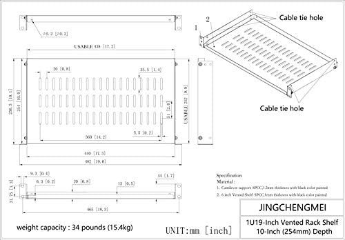 Jingchengmei 19-Inch 1U Cantilever Disassembled Server Rack Shelf 10-Inch Deep (1U10V, Black) (10V, Black)