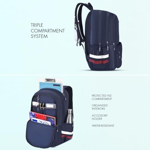 Image of Tommy Hilfiger High School & College Backpack Ridge | Large Capacity New York Print Student Bag with Vislon Zip | 3 Compartments | Extra Utility Pouch & Rain Cover | 38L Capacity
