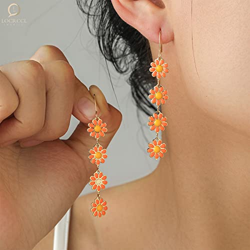 Locrccl Daisy Flower Earrings Statement Colorful Floral Beaded Drop Dangle Earrings Summer Earrings Tropical Fancy Flower Earrings For Girls Sister Mom Gifts Jewelry (Orange) #TOP3