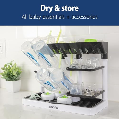 Dr. Brown's Drying Tower, Stand-Up Drying Rack with 2-in-1 Dry & Prep Silicone Mat, Silicone Baby Bottle Drying Mat with Removable Pegs for Baby Essentials, Built-in Bottle Prep, BPA-Free - image 2