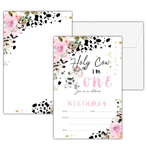 Cartes d'invitation anniversaire vache sacrée I'm One enveloppes fête enfants papeterie A03