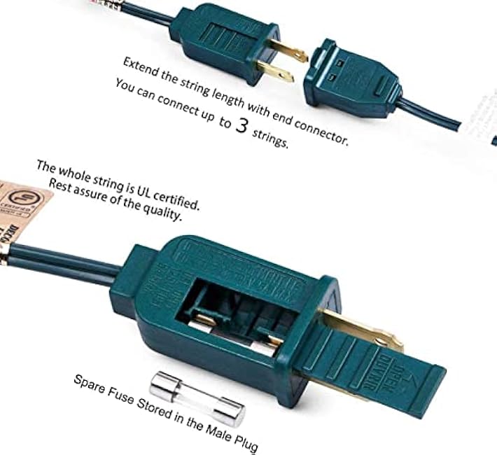 Abeja C7 Christmas Lights(25FT) 5 Multi-Color Outdoor&Indoor Ceramic String Lights (Plus 2 Extra Bulbs) for Holidays,Christmas, Prom, Party, Wedding-Green Wire