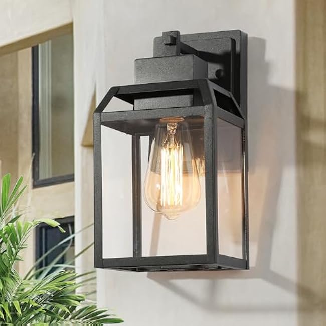 LALUZ Outdoor Porch Lighting Wall Mount, Anti-Rust Exterior Wall Light Fixture with Clear Glass, Weather-Proof Outdoor Wall Sconce Lighting Black Outside Wall Lantern for Patio, Garage, Yards