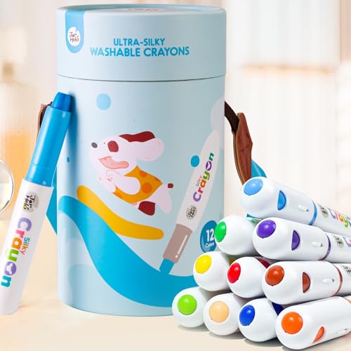 Image of Jar Melo Jumbo Washable Crayons for Toddlers, 12 Colors Ultra-Silky Washable Crayons with 108 Free PDF Coloring Pages, Unbreakable and Easy to Hold, Safe Art Supplies for Kids Ages 1-2 2-4 4-8