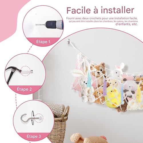Hamac de rangement mural à peluches robuste pour libérer de l'espace au sol