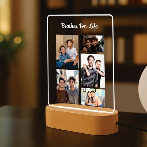 Image of Giftplease Personalized LED Photo Frame Lamp Rakhi Gift Combo for Brother & Bhaiya | Custom Acrylic Printed Night Light with Designer Rakhi, Roli Chawal Tikka, Greeting Card | Rakshabandhan Gift