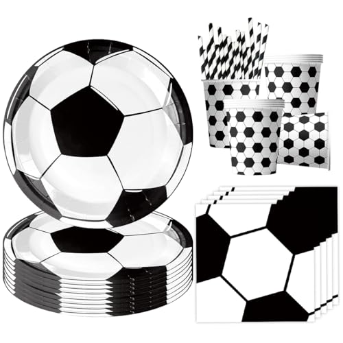 68 Stück Fußball Partygeschirr für 16 Gäste, Fußball Geburtstag Geschirr, Fussball Partyteller Becher Servietten, Fussball Kindergeburtstag Party Deko Junge Mädchen