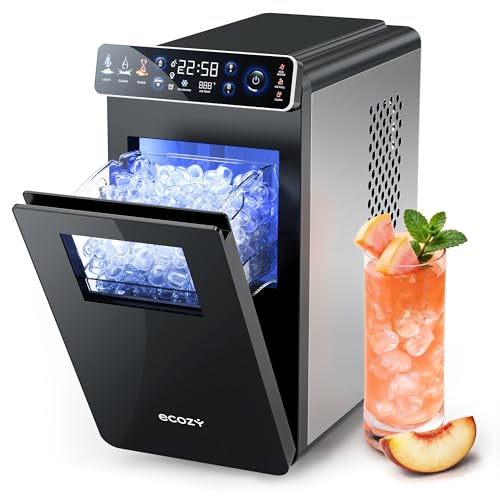 ecozy Eiswürfelmaschine Klein Tragbar und Kompakt mit Farbdisplay 24-Stunden-Timer 12 KG/24H Eiswürfel in 6 Minuten 2 Eiswürfelgrößen Selbstreinigende Ice Maker Ideal für Küche Büro Partys