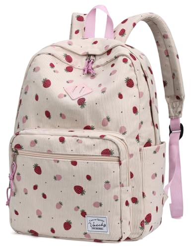 VASCHY Mochila de Pana Estampado Fresa, Ligera 17,7 L, para Portátil 15,6