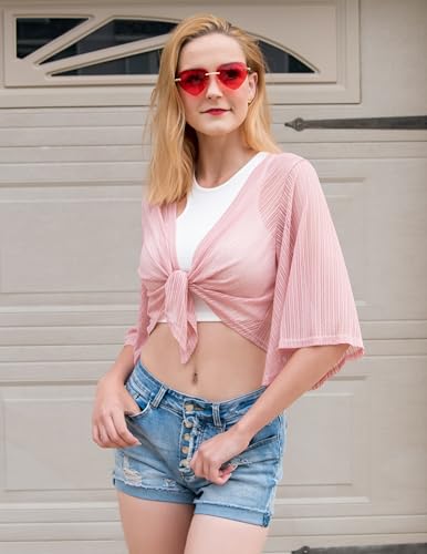 Image of iClosam Women Tie Front Chiffon Shrug Short Sleeve Cropped Sheer Bolero Shrug Cardigan