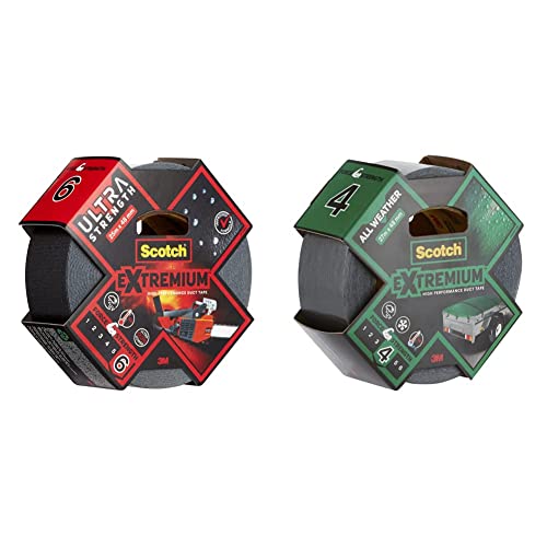Scotch Extremium Gewebeband Ultra, Hochleistungs-Klebeband, Panzertape & Scotch Extremium Gewebeband All Weather, 27 m x 48 mm, Hochleistungs-Klebeband für den Außenbereich