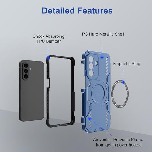 Image of Zapcase Back Case Cover for Samsung Galaxy A27 5G | Magnetic Case with Built-in Metal Ring | Supports MagSafe Charger, Wallet & Car Mount | Shockproof Hybrid PC + TPU | Blue