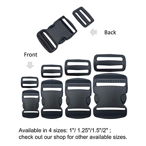 EesTeck 10 Set 1 Inch Flat Dual Adjustable Plastic Quick Side Release Plastic Buckles and Tri-glide Slides for Luggage Straps Pet Collar Backpack Repairing (Black, Fit For 1”/25mm Webbing Straps) - Thumbnail 7