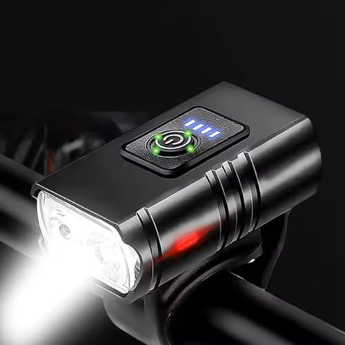 Image of USB Rechargeable LED Bike Bicycle Light with Super Bright Headlight, Waterproof Aluminum Body - Compact Black Front Light - Ideal for Night Riding, Road & Mountain Cycling