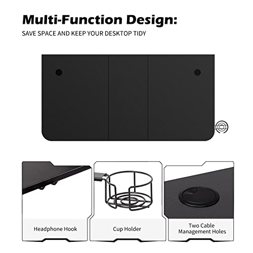 Topsky Gaming Desk Large Surface 63’’X31.5’’ With Cup Holder, Headphone Hook And Cable Management (Black) #TOP3