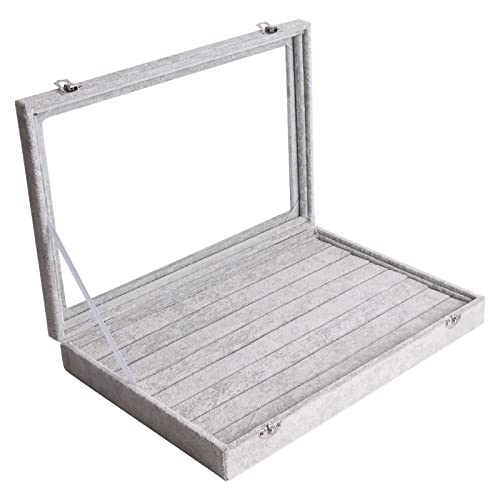 Autoark Ice Velvet Clear Lid 7 Slots Jewelry Rings Earrings Tray Showcase Display Organizer,Aj-023 #TOP1