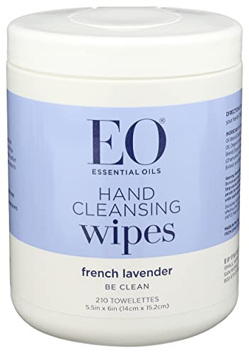 EO Hand Cleansing Wipes, 210 Wipes (Pack of 1), French Lavender, Biodegradable, Plant Derived Alcohol with Pure Essential Oils