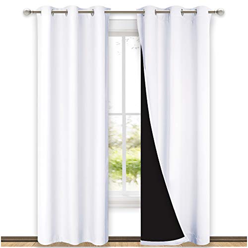 Image of NICETOWN White Blackout Curtains 84 inches Long, Full Light Blocking Drapes with Black Liner for Nursery, Thermal Insulated Draperies for Hall, Villa (2 Pieces, 42 inches Wide Each Panel, Pure White)