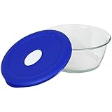 Pyrex Storage Deluxe 5-Cup Round Dish, Clear with Blue Lid