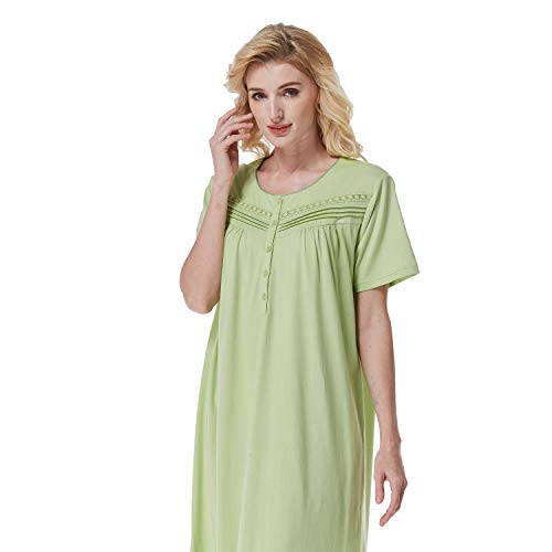 Keyocean Nightgowns For Ladies, Soft All Cotton Lightweight Short Sleeves Women Nightgown, Medium Green, Small #TOP6