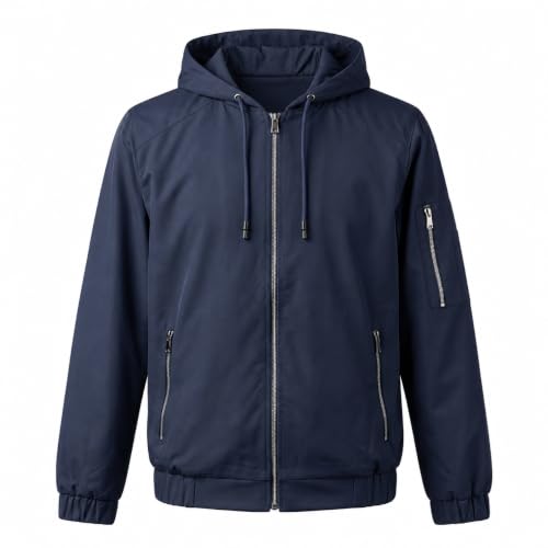 Buy Men's Winter Hooded Jacket, Full Zip Casual Bomber Jacket with Zip Pockets at Amazon.in - Image 2