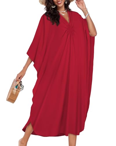 Image of Kaftan Dresses for Women V Neck Caftans Batwing Sleeve Beach Cover Ups