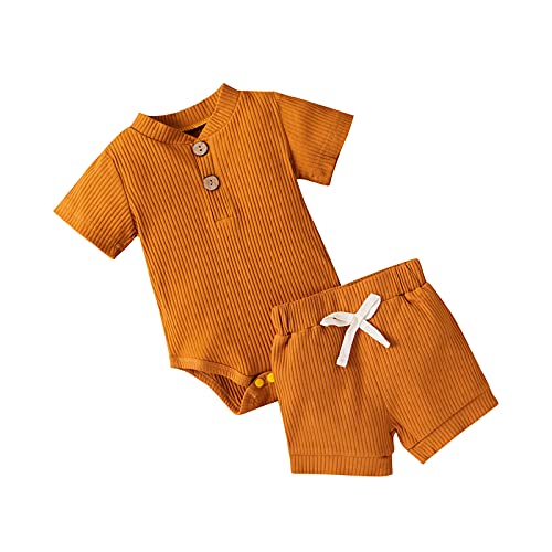 Shorts de manga curta com nervuras para bebês para uso ao ar livre, Chocolate, 0-3 Months